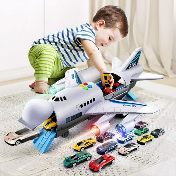 Toy Airplane Plane Toy with Sound and Light, with Mini Cars, Birthday Gift for Boys and Girls