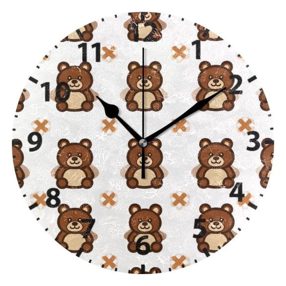 Toy Bear Pattern Wall Clock 10in Round Artistic Oil Painting Home Decor Desk Table Clock