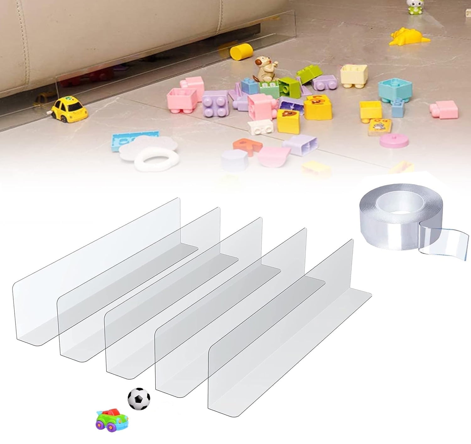 Under Sofa Blocker,Happon 5 Pack Under Bed Pet Barrier Blockers with Strong Adhesive,Couch Blocker Under Couch Sofa Furniture Stop Things Going Under Sofa Couch or Bed, Easy to Install