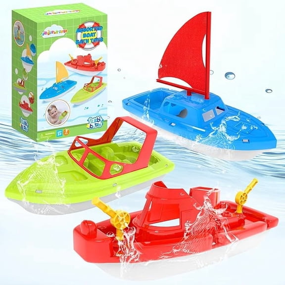 Boat Bath Toys for Toddlers 1-3, 3 Pack Plastic Toy Boats for Kids Ages 3-5, Baby Pool Water Toys for Bathtub, Swimming Pool, Beach, Birthday Gifts for Boys Girls