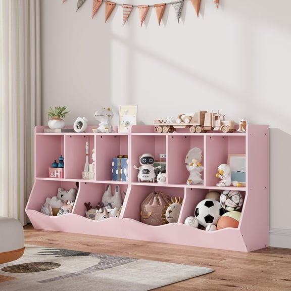 Toy Bookshelf and Bookcase, Multi Shelf with Cubby Organizer Cabinet for Storage Books and Toys, for Bedroom, Playroom, Hallway, 2 Pieces