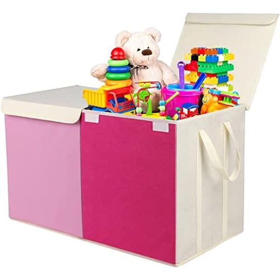 Toy Box Chest, Collapsible Sturdy Storage Bins with Lids, Extra Large Kids Toy Storage Organizer Boxes Bins Baskets for Kids, Boys, Girls, Nursery Room, Playroom, Closet (Pink)