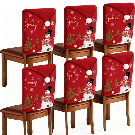 Christmas Chair Covers Set of 6 for Dining Chairs, Tear-Resistant Machine Washable Slipcovers, Reusable Holiday Decor for Xmas New Year Party, Home Kitchen Decor