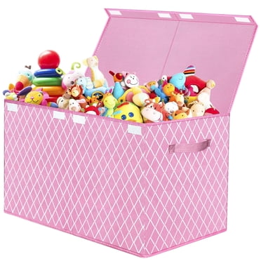 Toy Box Chest Organizer Bins for Girls Boys, Kids Large Fabric Collapsible Storage Basket Container with Flip-Top Lid & Handles for Clothes,Blanket,Nursery,Playroom,Bedroom (Pink)