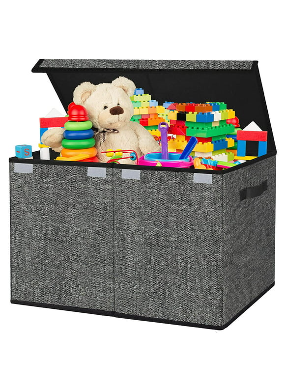 Toy Box Chest Storage Organizer for Boys Girls - Large Kids Collapsible Toy Bins Container with Lids and Handles for Bedroom ,Playroom,Nursery,Clothes,Stuffed animals ( Black)