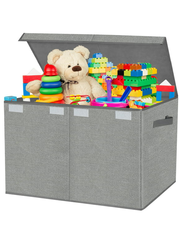 Toy Box Chest Storage Organizer for Boys Girls - Large Kids Collapsible Toy Bins Container with Lids and Handles for Bedroom ,Playroom,Nursery,Clothes,Stuffed animals ( Grey)