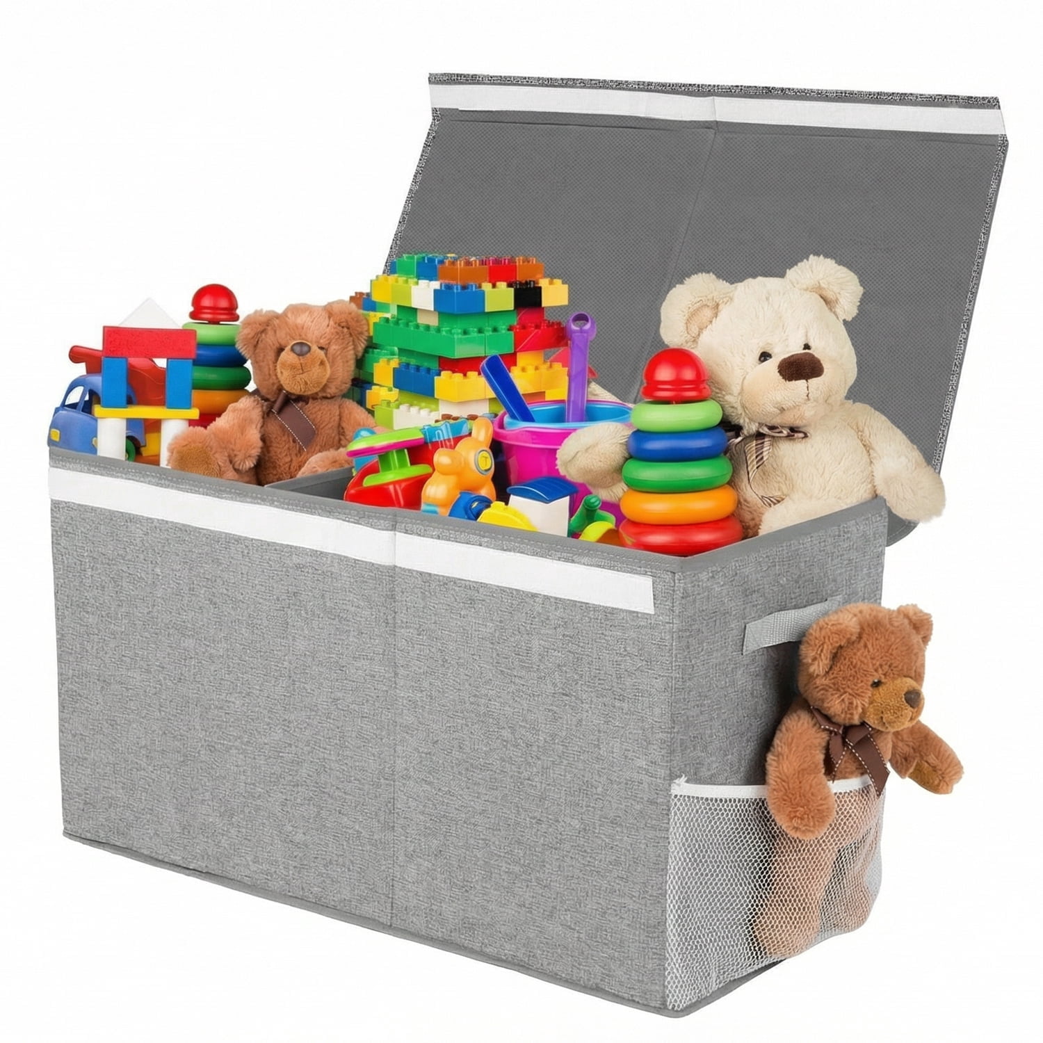 Toy Box Chest Storage with Lid and Divider, 110L Toy Bin Organizer with 2 Side Pockets, Ideal for Home Storage, School