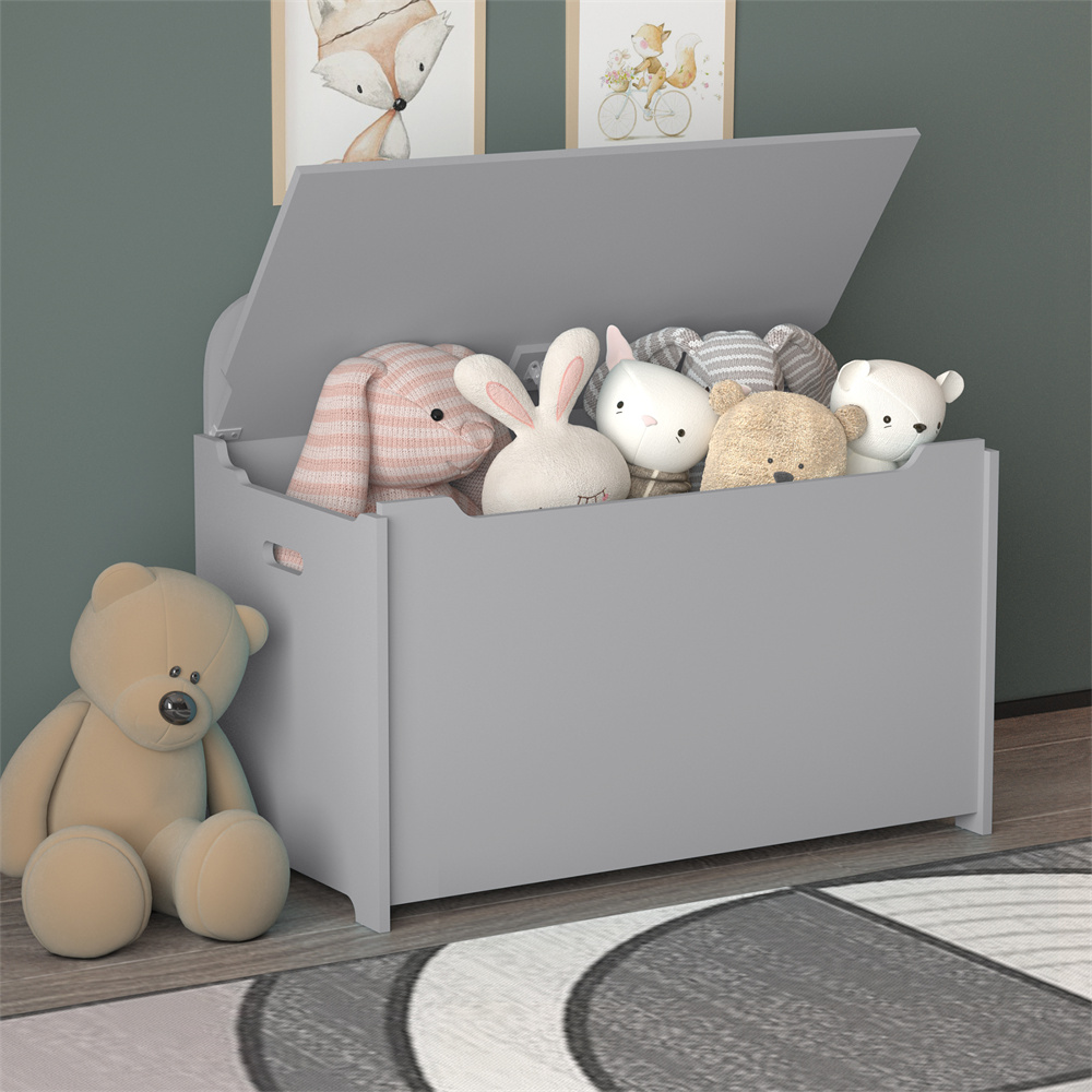 Toy Box with Fliptop Lid, Wooden Storage Bench with Safety Hinged and