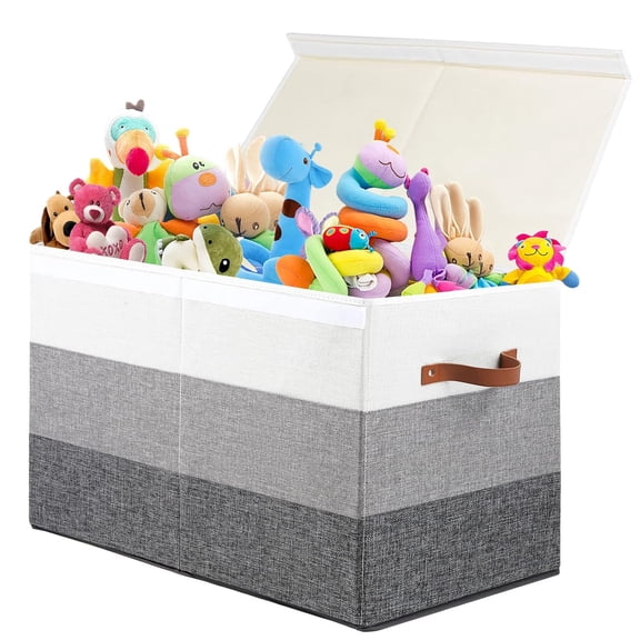 Toy Box Storage Chest with Divider, Large Sturdy Toy Bin Organizer Basket with Lid for Kids, Boys, Girls, Nursery, Living Room, Bedroom, Playroom, Closet, 25"x13" x16"(Gradient Grey)