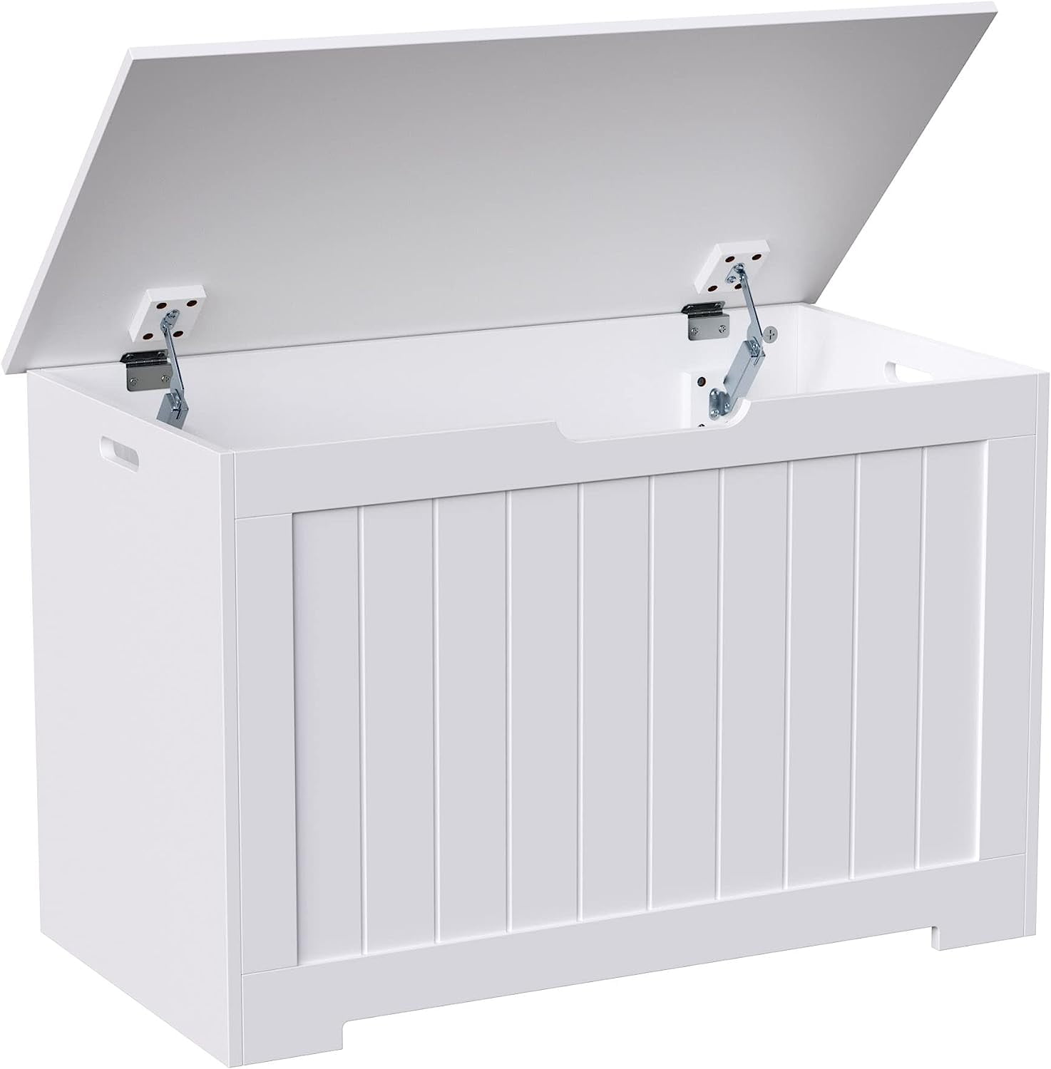 Toy Box Storage Chest for Girls Boys, Wooden Trunk Bench w/Flip-top Lid & Safety Hinge, Kids Play Room Nursery Organizer, Bedroom Storage w/ 100L Storage Area (White)