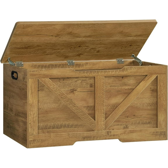 Toy Box, Storage Chest with Safety Hinges, Lift Top Wooden Toy Chest, Storage Bench, for Living Room, Bedroom, Entryway, Honey Brown