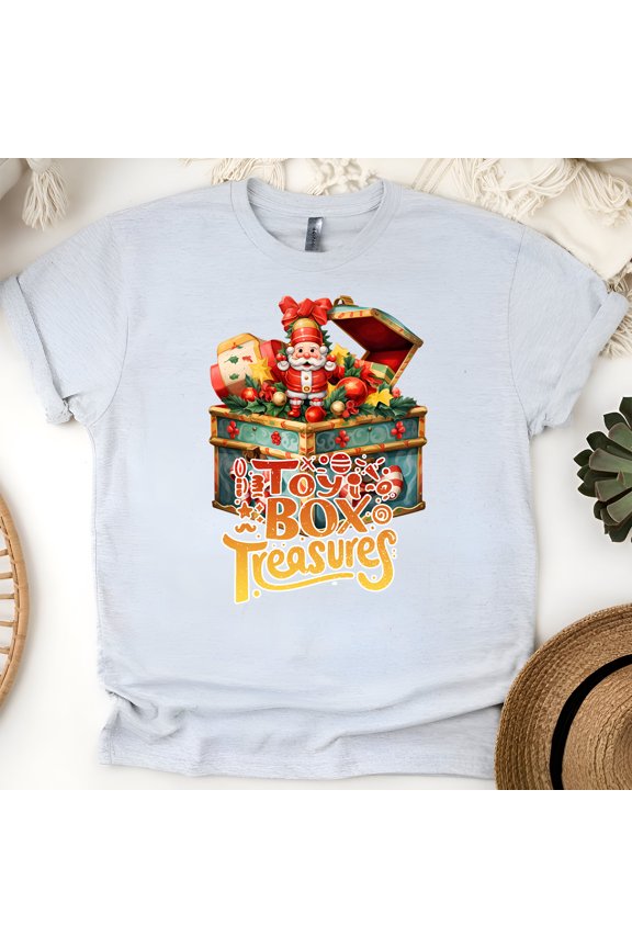 Toy Box Treasures Shirt | Vintage Christmas Toy Graphic Tee, Ash, Size S