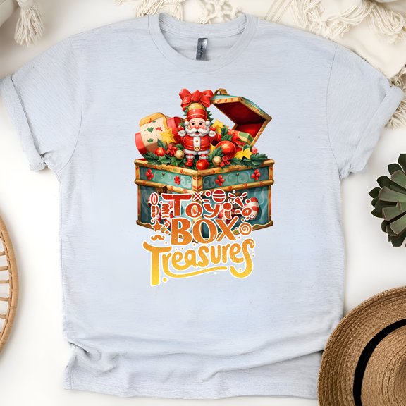 Toy Box Treasures Shirt | Vintage Christmas Toy Graphic Tee, Ash, Size XL