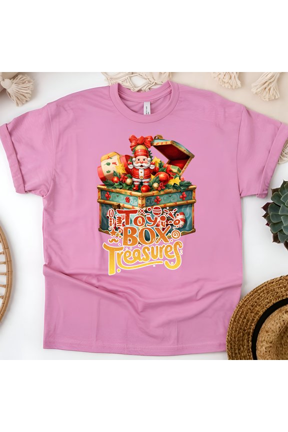 Toy Box Treasures Shirt | Vintage Christmas Toy Graphic Tee, Azalea, Size XL