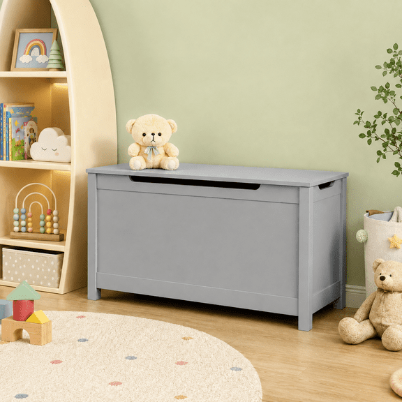 Seizeen Toy Box for Kids, Wooden Toy Storage Chest with Safety Hinged Lid, 100 lbs Capacity Storage Bench for Boys & Girls, Entryway Bedroom Living Room Organizer for Toys Clothes Books, Gray