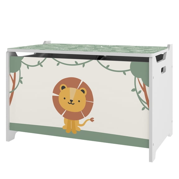 Toy Box with Lid, Toy Storage Organizer, Safety Hinges, Groove Handles, Large Capacity, Living Room Playroom, Green