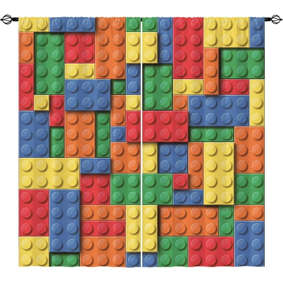 Toy Brick Curtains W52 x L84 Inch Rod Pocket Kids Building Block Toy Nursery Abstract Contour Colorful Plastic Geometric Print Pattern Window Drapes for Boys Girls Bedroom Playroom 2 Panels