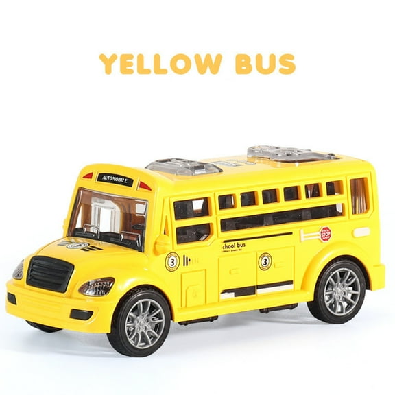 Toy Car, Cetaka Push Forward Inertial Bus Model, Classic Design Open Door Baby Puzzle Assembly Kit Safe Plastic Children's Toys, Yellow