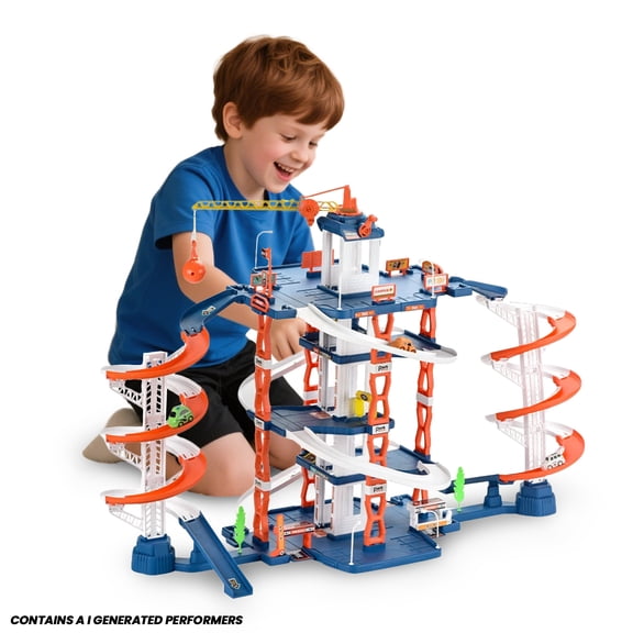 Toy Car Garage Playset for Kids, Parking Garage Toys with 3 Cars Track & Manual Lift, Car Ramp Toy for Ages 3+ Indoor Gifts
