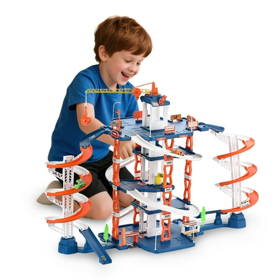 Toy Car Garage Playset for Kids, Parking Garage Toys with 3 Cars Track & Manual Lift, Car Ramp Toy for Ages 3+ Indoor Gifts