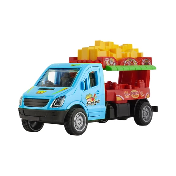 Toy Car for Kids, Inertance Toy Vehicle, French Fries Hamburger Truck Simulation with Openable Doors, Durable Plastic Construction, Rubber Tires, No Battery Needed, Educational Role Play Toy