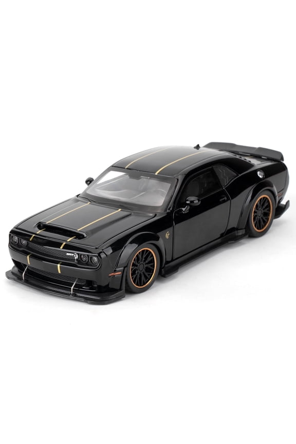 Play Vehicle Compatible for Dodge Challenger SRT Hellcat Pull Back 1:32 Scale with Lights and Sounds, Black