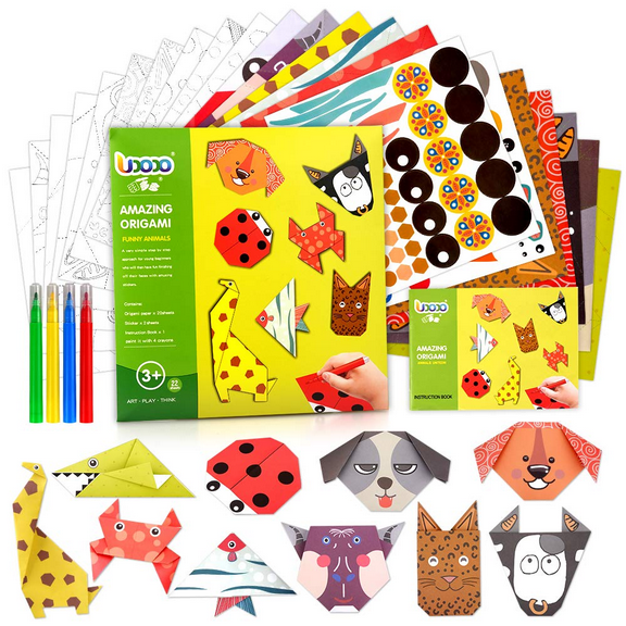 DIY Origami Paper Art Kit for 3 4 5 6 Year Old Kids, Art and Craft for Girls Boys Age 6 7 8 Stickers Craft Origami Kit for Kids 4-8 Children Birthday Present for 8 Year Old Girls