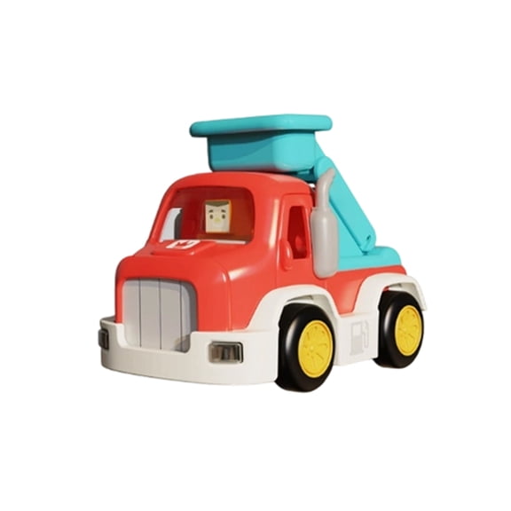 Toy Cars for Adults – Friction Powered Construction Vehicle with Light and Sound – Mini Truck for Stress Relief and Desk Decor – Excavator Dumper Fire (Red)