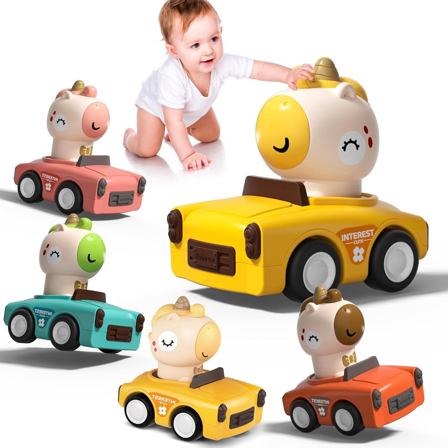Toy Cars for Toddlers 1-3, Press Go Animal Baby Car Toys,Gifts for One Year Old Boy Girl,Play Figure Vehicle Set for Infant 6-9-12-18 Months,1st Birthday and Christmas New Year Gift for 1-2 Years Old