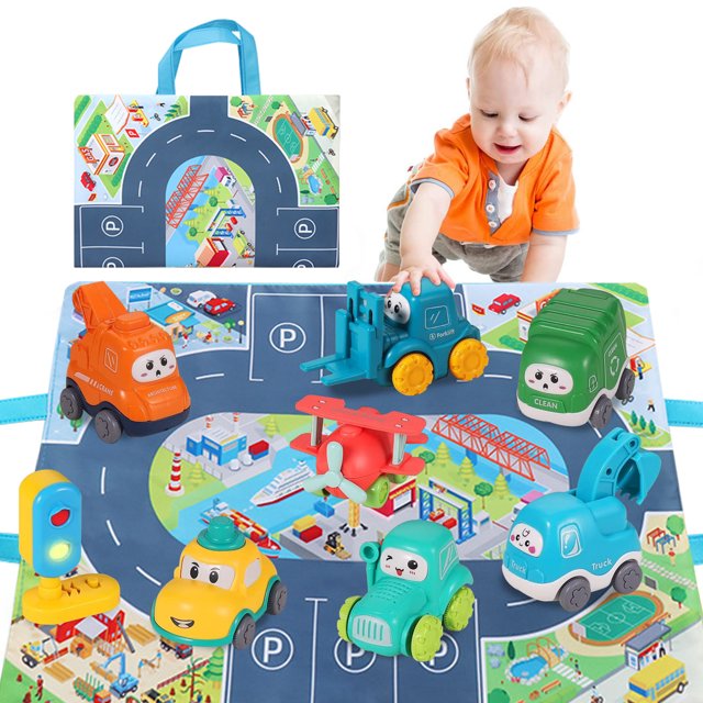 Toy Cars for Toddlers, Truck Car Toys with Playmat, Baby Toys 1224