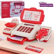 Toy Cash Register for Kids, Red Calculator Cashier Preschool Toy for 3 Year Old Boy and Girl Toys Gifts