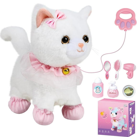 Toy Cat for Kids, Electronic Interactive Cats Plush Toy for Toddlers 1-3, Walking Cat Toy That Can Walk, Meow, and Wags Tail, Birthday Gift for Girls Ages 2 3 4 5 6 7 Years