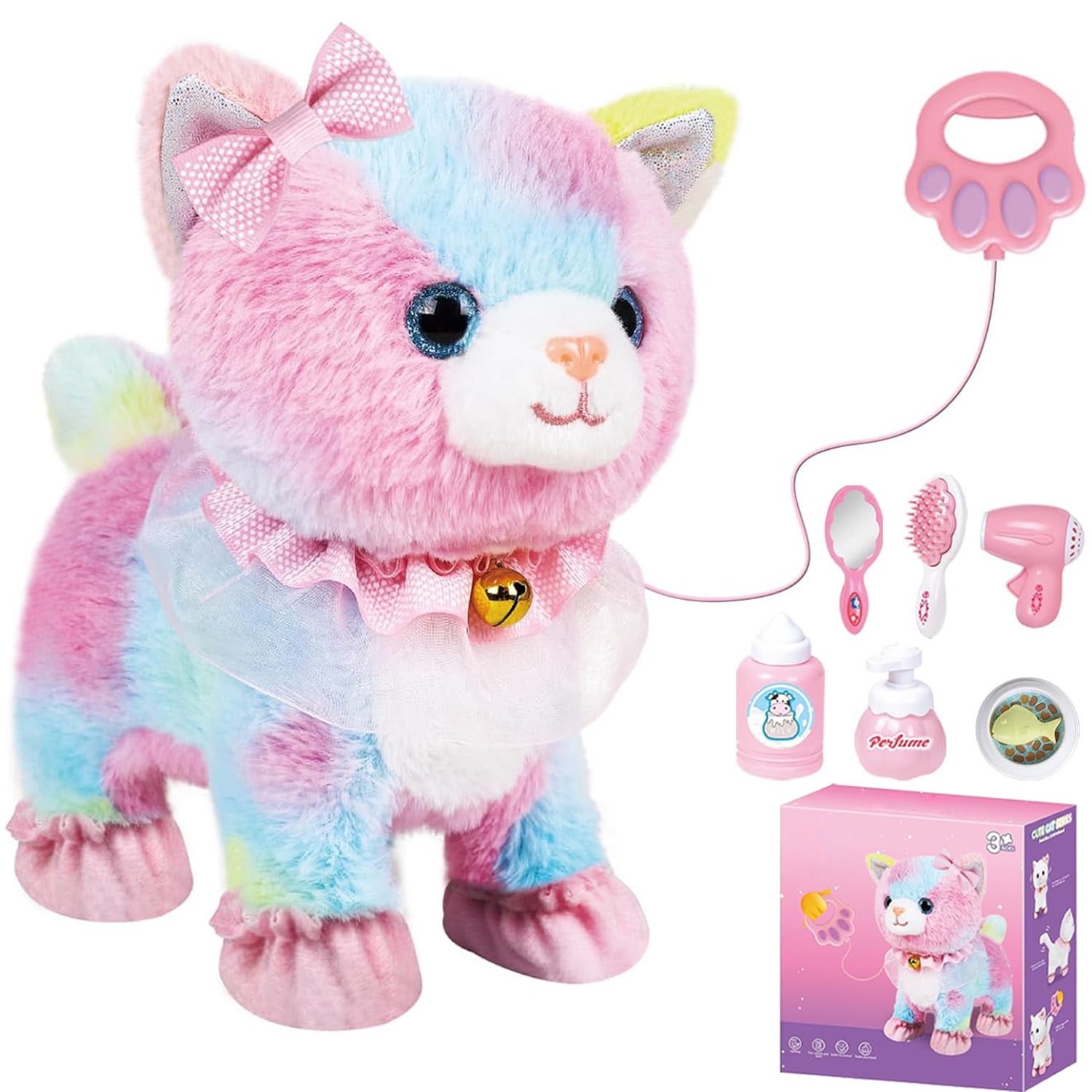 Toy Cat for Kids, Electronic Interactive Cats Plush Toy for Toddlers 1-3,  Walking Cat Toy That Can Walk, Meow, and Wags Tail, Birthday Gift for Girls  ...