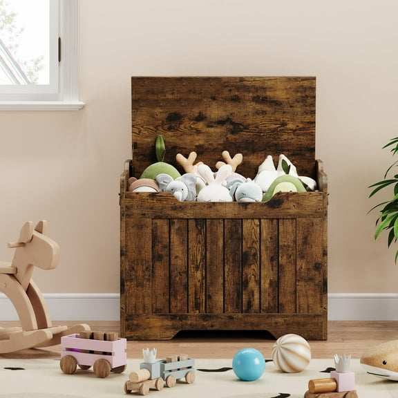 Toy Chest for Boys Girls, Kids Wood Large Toy Box, Storage Bench with Safety Hinge, Storage Trunk for Entryway, Living Room