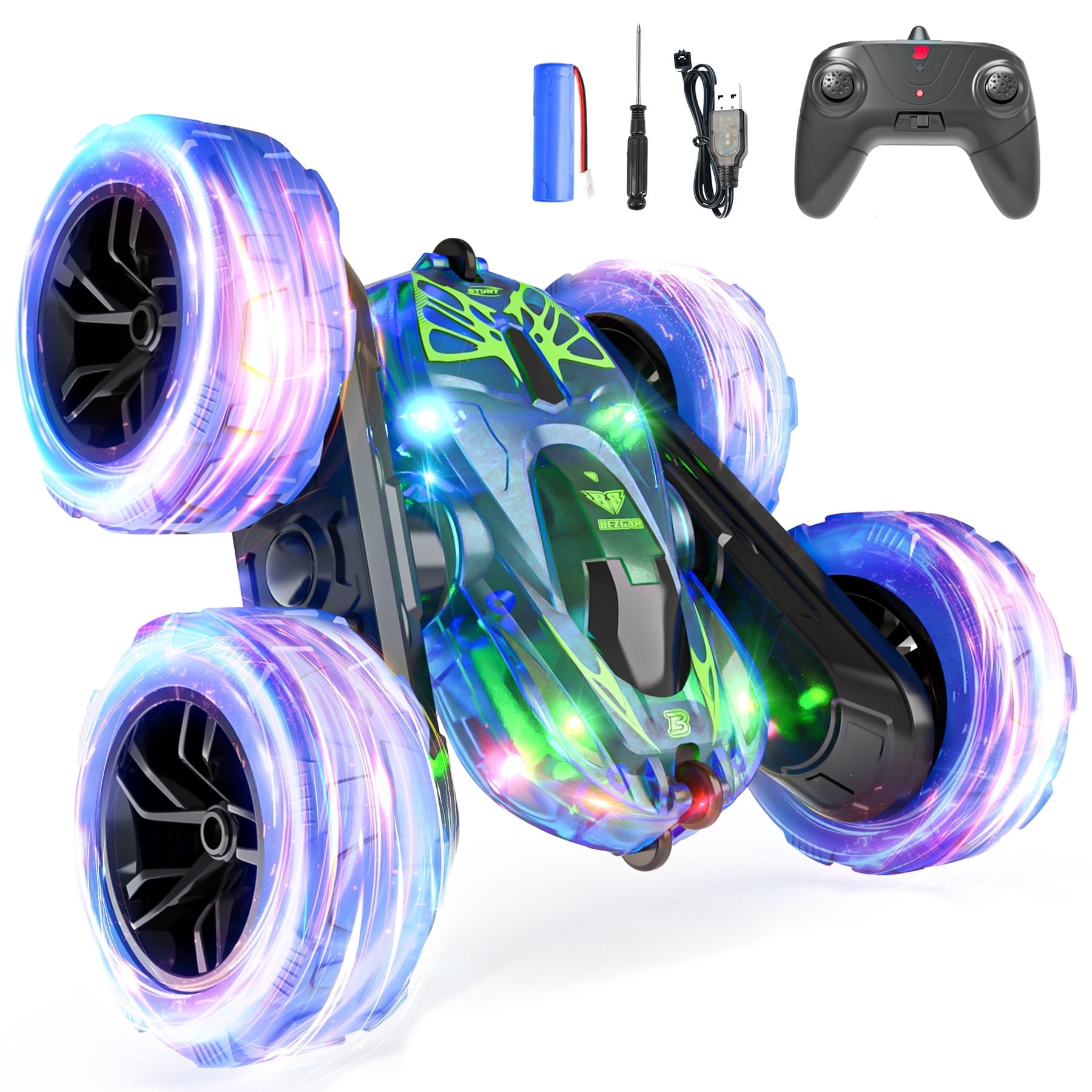 Toy Choi's Remote Control Stunt Car for Kids, Double-Sided 360° Flips RC Car with Rechargeable Battery, RC Vehicle Toys for Boys Girls Ages 6-12
