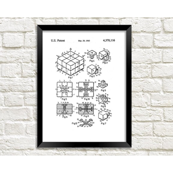 Toy Cube Patent Poster, Retro Puzzle Blueprint Art, Unframed Paper Poster 8x10in