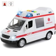 Toy To Enjoy Ambulance Toy Car with Light & Siren Sound Effects - Friction Powered Wheels & LED Lights - Heavy Duty Plastic Rescue Vehicle Toy for Kids & Children