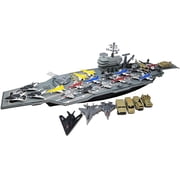 Toy Essentials 33" Aircraft Carrier Playset, 18 Fighter Jets, Military Vehicles, Plastic