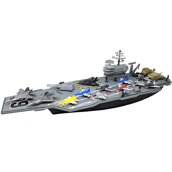 Toy Essentials 27 Inch Aircraft Carrier with Fighter Jets Vehicles and Mini Soldiers and Bonus 9 Fighter Jets