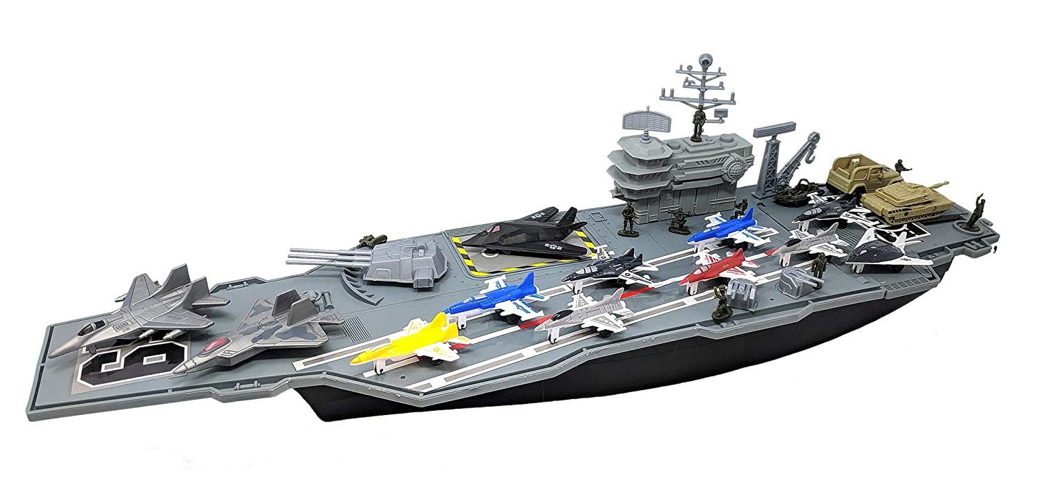 Toy Essentials Mini Aircraft Carrier with Accessories and Crane, 27 Piece