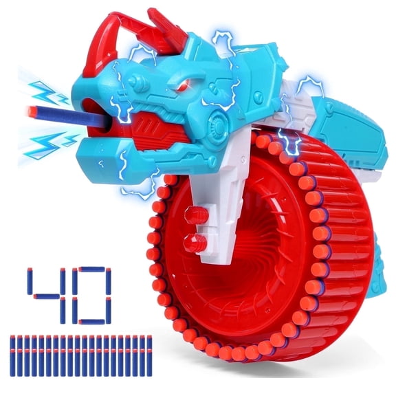 Toiyjofe Dinosaur Foam Dart Blaster for Boys, 40 Darts Toy Set Triceratops Design for Kids Aged 6–12, Outdoor Shooting Game Toy