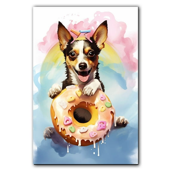 Toy Fox Terrier Art Canvas Fun Popcorn, Donuts and Lollipops Dogs. Watercolor Art Print, Canvas Canvas for wall decor living room, Bedroom, Bathroom. Funny Wall Art Decor