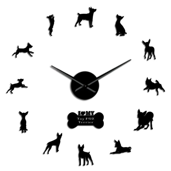 Toy Fox Terrier Dog Breed Giant Wall Art Stickers DIY Wall Clocks Dog Pet Home Decor Hanging Frameless Silent Wall Watch(Black,47inch)