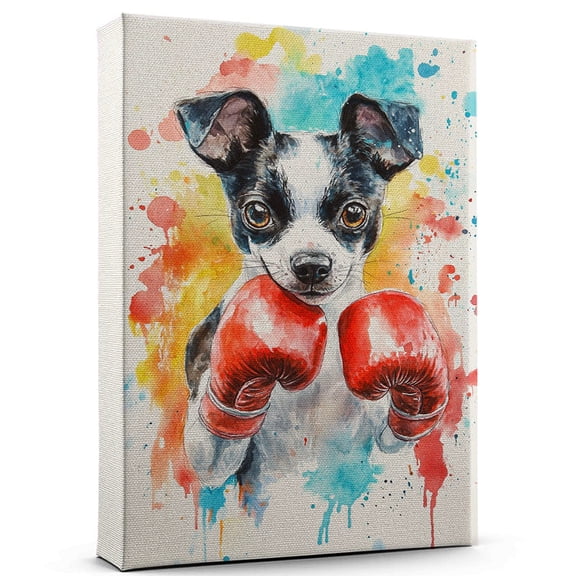 Toy Fox Terrier Dog Canvas Boxing Canvas  Funny Toy Fox Terrier Dog Canvas Artwork, Funny Dog Wall Art for Boxing Room or Pet Shop