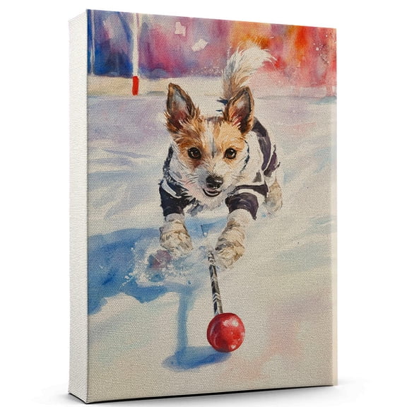 Toy Fox Terrier Dog Canvas Ice Hockey Stretched Canvas Size 8x12 – Funny Toy Fox Terrier Dog Canvas Wall Decor, Funny Dog Wall Art for Ice Hockey Room