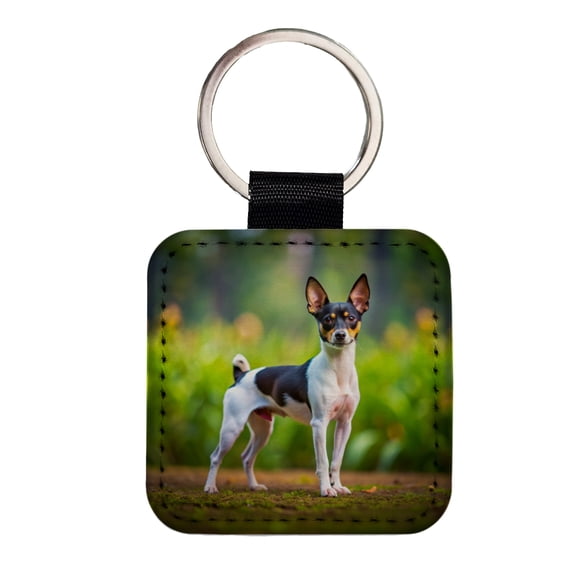 Toy Fox Terrier Dog Photo Faux Leather Square Keychain