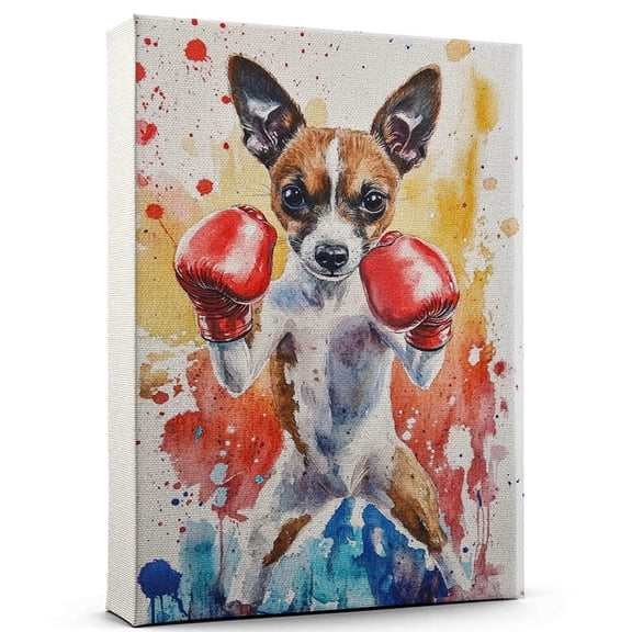 Toy Fox Terrier Dog Playing Boxing Wall Canvas  Toy Fox Terrier Canvas Art for Dog Lovers, Boxing Canvas and Unique Room Decor