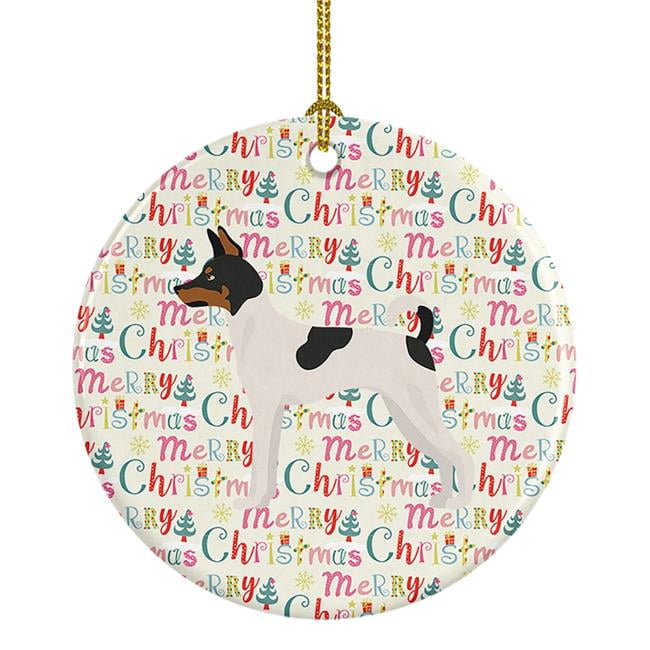 Toy Fox Terrier Merry Christmas Ceramic Ornament 2.8 in x 2.8 in