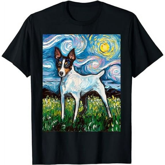 Toy Fox Terrier Starry Night Rat Terrier Dog Art by Aja T-Shirt