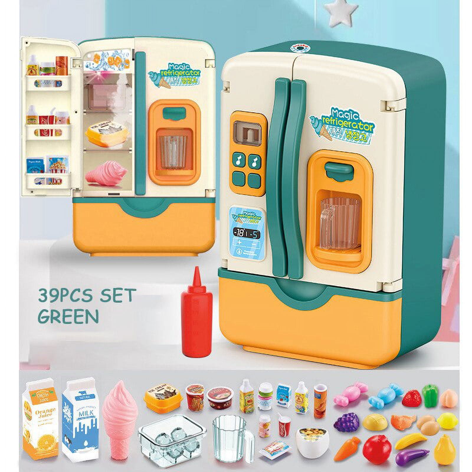Toy Fridge Refrigerator with Ice Dispenser Pretend Play Appliance for